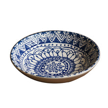 Load image into Gallery viewer, Dinner Plates Bohemian blue geometric pattern underglaze ceramic plate
