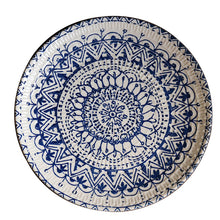 Load image into Gallery viewer, Dinner Plates Bohemian blue geometric pattern underglaze ceramic plate
