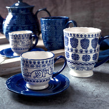 Load image into Gallery viewer, Dishes and plates Creative Design Blue embossed flower dinner plate and coffee pot
