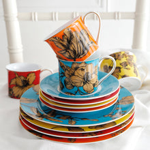 Load image into Gallery viewer, Dinner plates Hand painted botanical drawing gold afternoon tea dessert plate and tea cup
