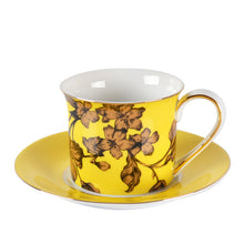 Load image into Gallery viewer, Dinner plates Hand painted botanical drawing gold afternoon tea dessert plate and tea cup
