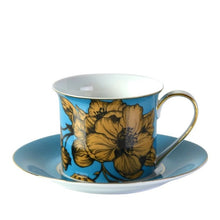 Load image into Gallery viewer, Dinner plates Hand painted botanical drawing gold afternoon tea dessert plate and tea cup
