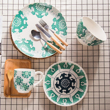 Load image into Gallery viewer, Dinner plates Creative green hand painted flowers ceramic bowls and dishes underglaze tableware
