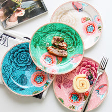 Load image into Gallery viewer, Bone China Dinner Plates 8 "Phnom Penh Colorful Flower Pattern Ceramic Tableware dishes and plates sets
